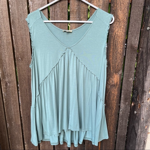 Kori America Jersey Knit Babydoll Sleeveless Ruffle Trim Top Sz L - Picture 1 of 10